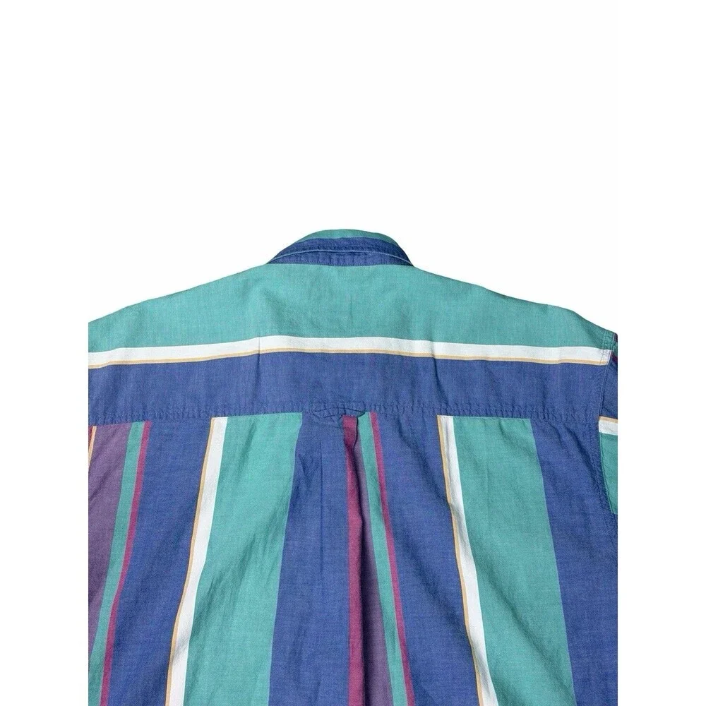 Vintage 90s Chaps Ralph Lauren Shirt L Men Color Striped Short Sleeve Crest Logo - Picture 9 of 9
